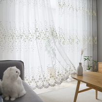 Embroidered gauze curtain Korean garden window screen white curtain American country living room balcony bay window white sand sand curtain fabric