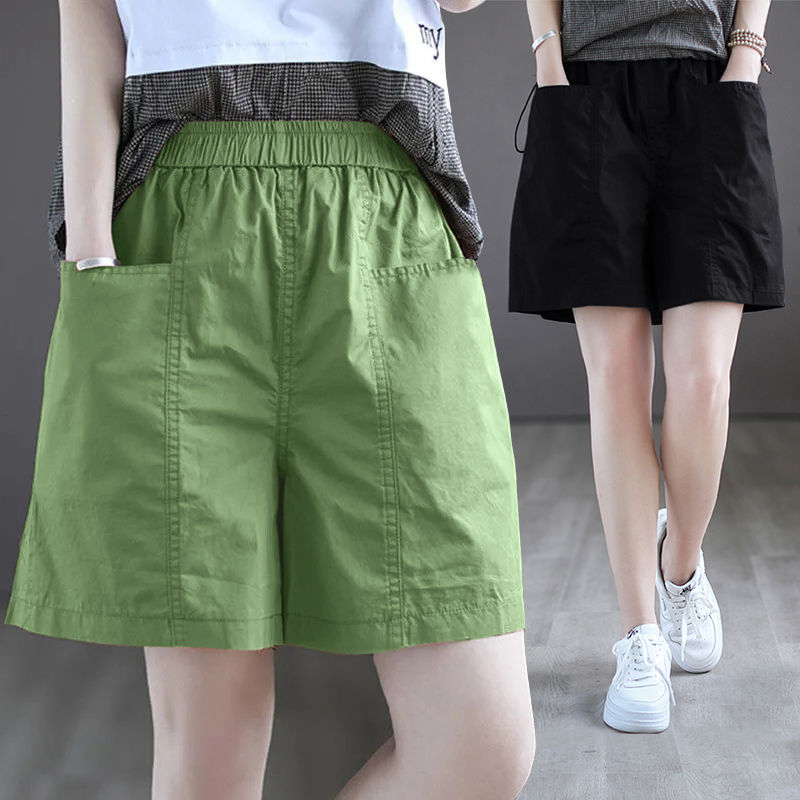 Women's Loose-Fitting Five-Point Shorts 2025 Thin Summer High-Waisted Elastic Waist Large Size Workwear Casual Wide-Leg Shorts Women's Loose-Fitting Five-Point Shorts 2025 Thin Summer High-Waisted Elastic Waist Large Size Workwear Casual Wide-Leg Shorts