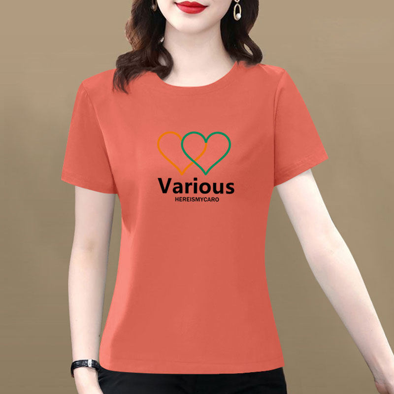 夏季纯棉大码短袖t恤女装新款时尚圆领印花妈妈上衣中年遮肚小衫