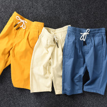 Pure cotton domestic boutique cattle mens summer casual elastic waist Joker five-point pants foreign trade cut shorts