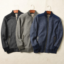 Foreign trade factory cut-off tail mens autumn casual baseball collar knitted cardigan inner fleece jacket