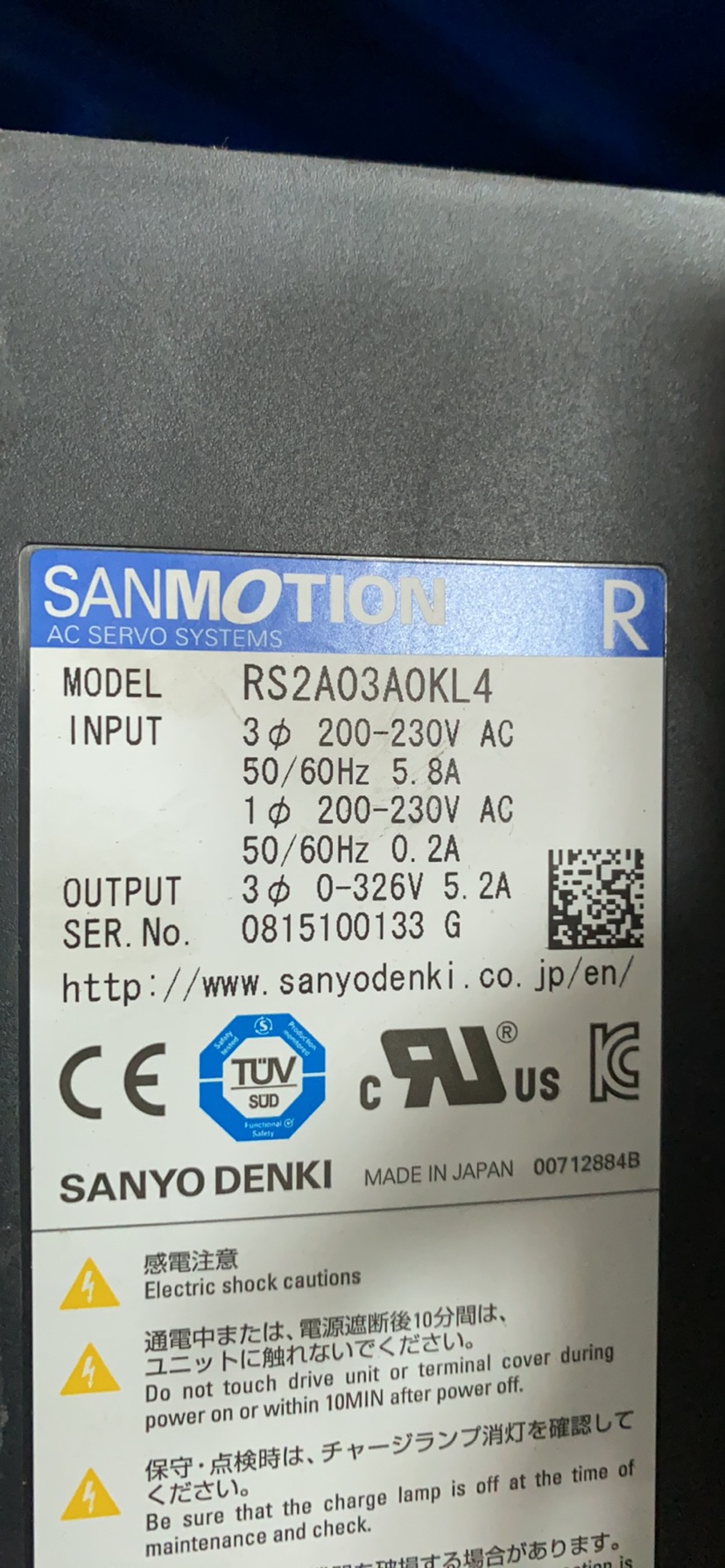 Sanyan servo drive RS2 A03 A0KL4 spot sales