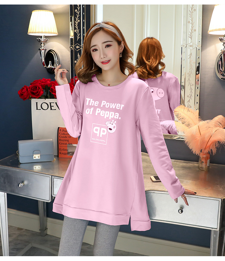 2019 cộng với phân bón XL quần áo bà bầu mùa thu cotton thả một chiếc áo sơ mi trong phần dài của áo thun mẹ váy 200 kg - Áo thai sản áo bầu đẹp