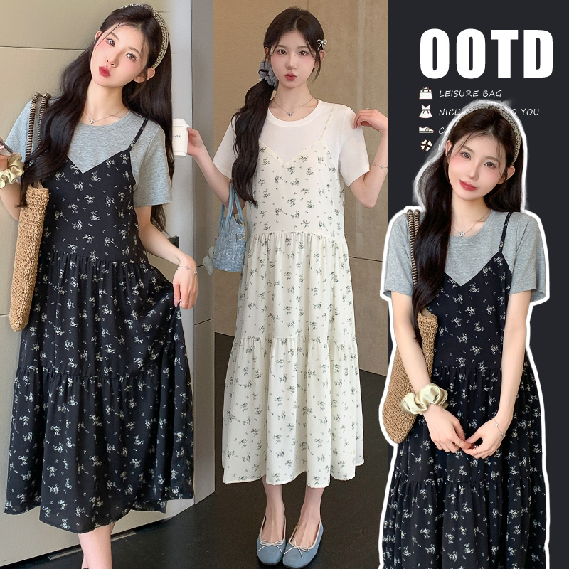 Plus Size Maternity Short-Sleeved Dress 2026 Summer New Style Sweet Loose Fake Two-Piece Chiffon Skirt 100kg Plus Size Maternity Short-Sleeved Dress 2026 Summer New Style Sweet Loose Fake Two-Piece Chiffon Skirt 100kg