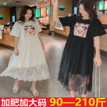Special size maternity dress summer dress plus fat increase fashion lace mesh gauze dress wide loose dress tide mother 200kg