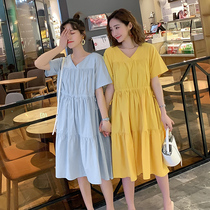 Fatty plus size maternity womens summer fashion waist slim Korean loose a dress fat sister 200 Jin