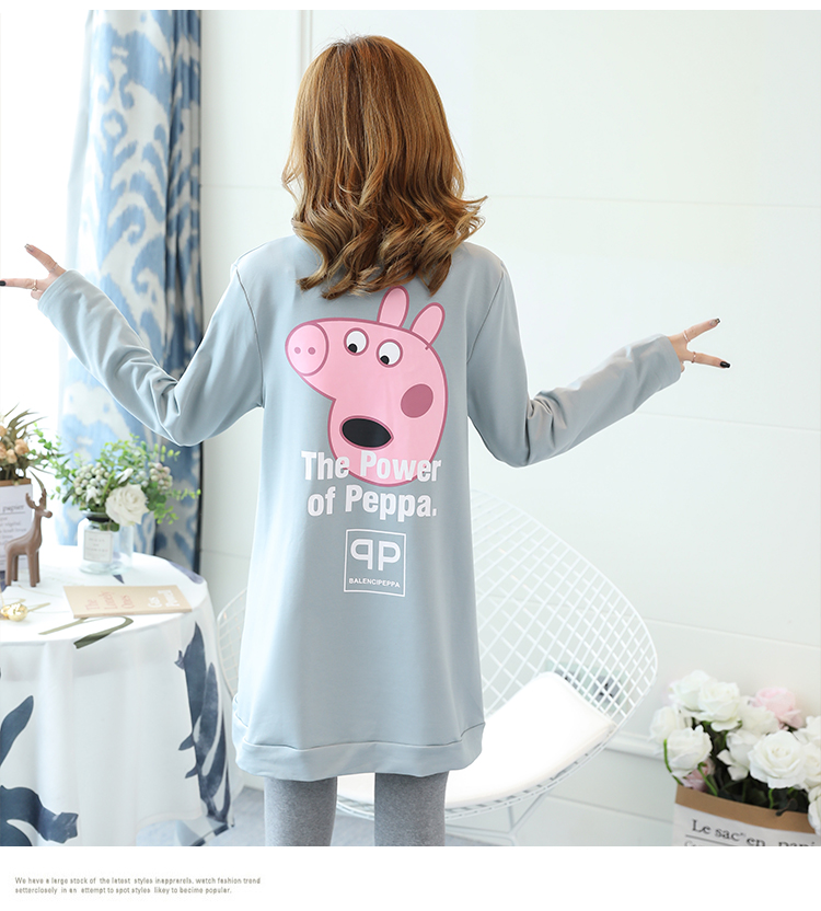 2019 cộng với phân bón XL quần áo bà bầu mùa thu cotton thả một chiếc áo sơ mi trong phần dài của áo thun mẹ váy 200 kg - Áo thai sản áo bầu đẹp