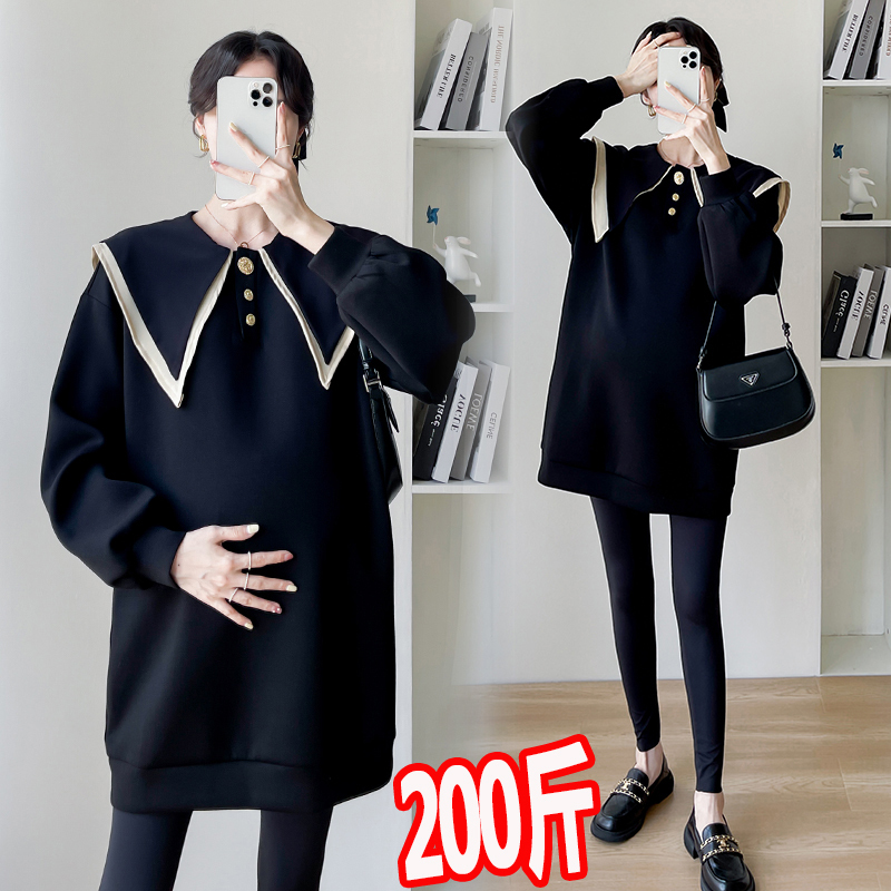 Plus-Size Maternity Sweatshirt with Doll Collar Set, 2026 Spring and Autumn New Style, Trendy and Fashionable Two-Piece Set 100kg Plus-Size Maternity Sweatshirt with Doll Collar Set, 2026 Spring and Autumn New Style, Trendy and Fashionable Two-Piece Set 100kg