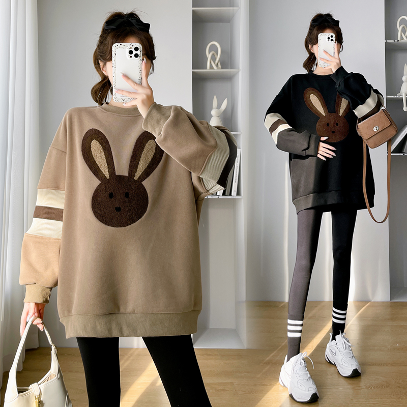 Large Code Gestational Woman Dress Spring Autumn Cash Suit Cover Belly loose pure cotton blouses with velvety autumn winter necropolis wearing 200 kilos-Taobao