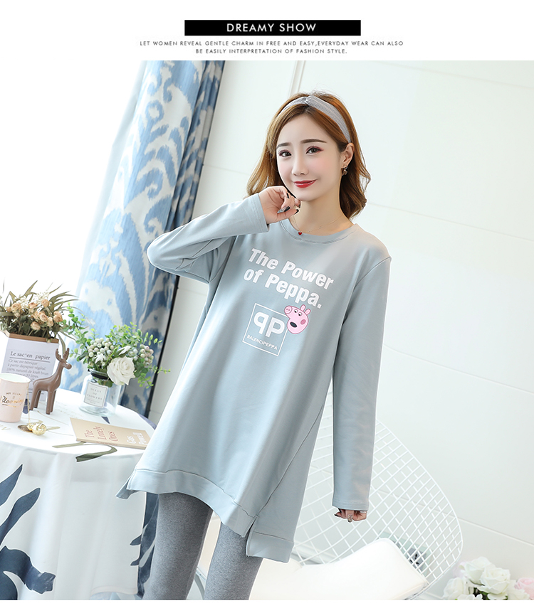 2019 cộng với phân bón XL quần áo bà bầu mùa thu cotton thả một chiếc áo sơ mi trong phần dài của áo thun mẹ váy 200 kg - Áo thai sản áo bầu đẹp