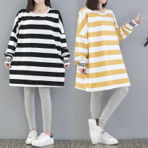 Fat plus size for pregnant women autumn T-shirt fashion set 200-300kg sweater loose a stripe top