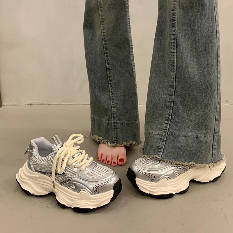 Trendy Thick-Soled Dad Shoes for Women, Height-Increasing Versatile Casual Shoes, 2026 New Spring/Summer Breathable Silver Sneakers Trendy Thick-Soled Dad Shoes for Women, Height-Increasing Versatile Casual Shoes, 2026 New Spring/Summer Breathable Silver Sneakers