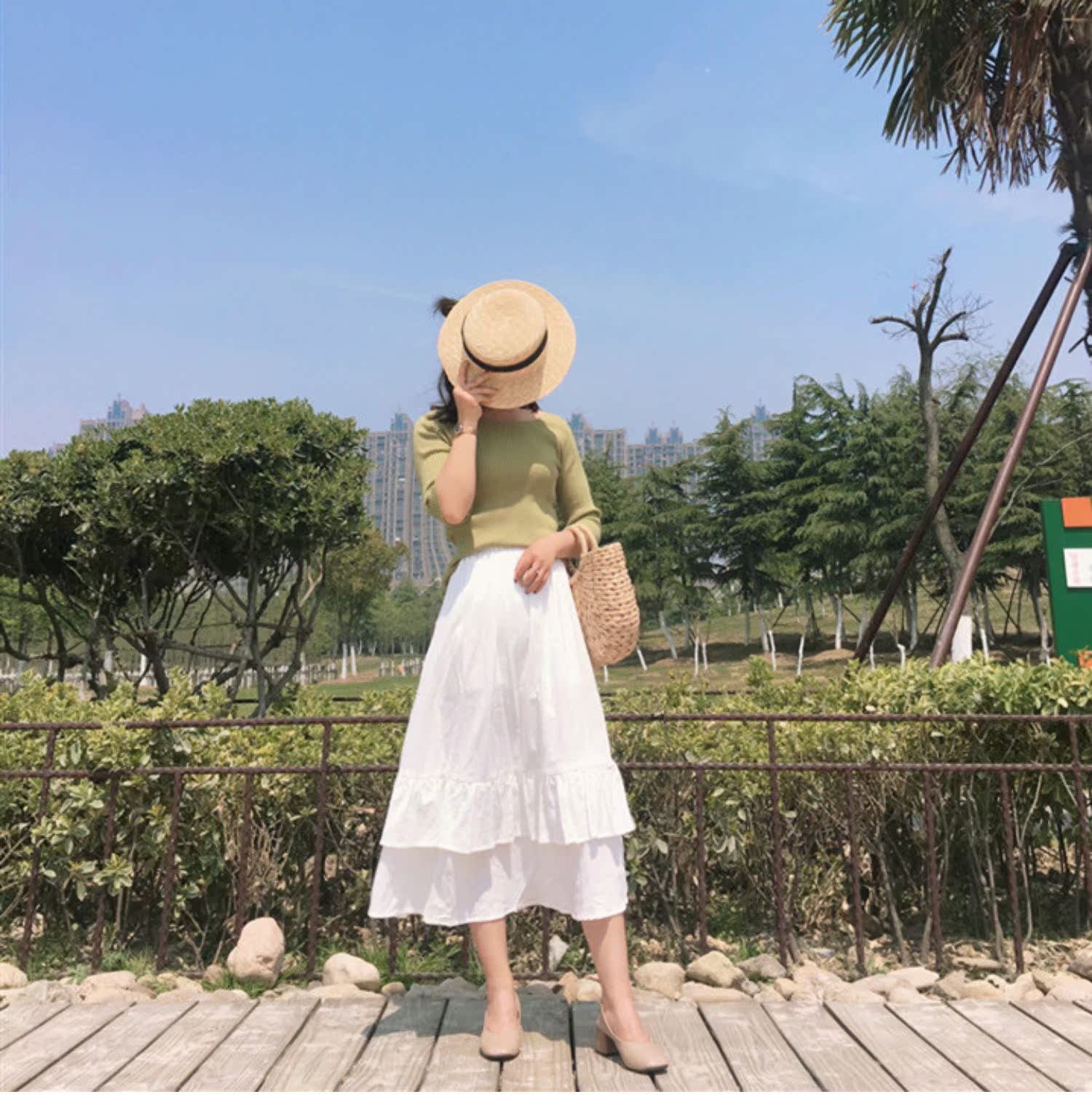 Xuân 2019 mới váy váy xòe cạp cao eo thon thun eo váy rộng đùi dày cô gái - Váy chân váy chữ a caro