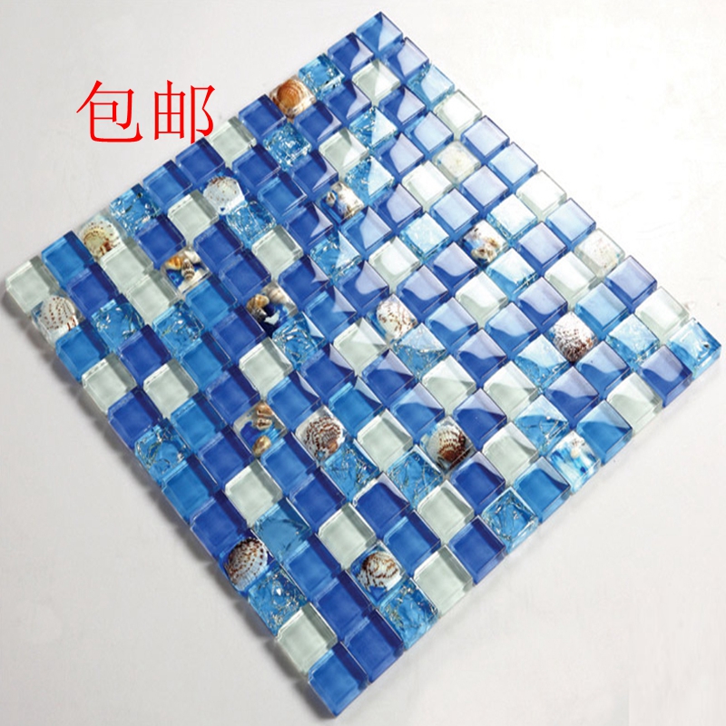 Crystal Ice Cracking Shells Blue Glass Mosaic Tiles Dressing Room Plated Color Mirror Background Wall Genguan Furnishing