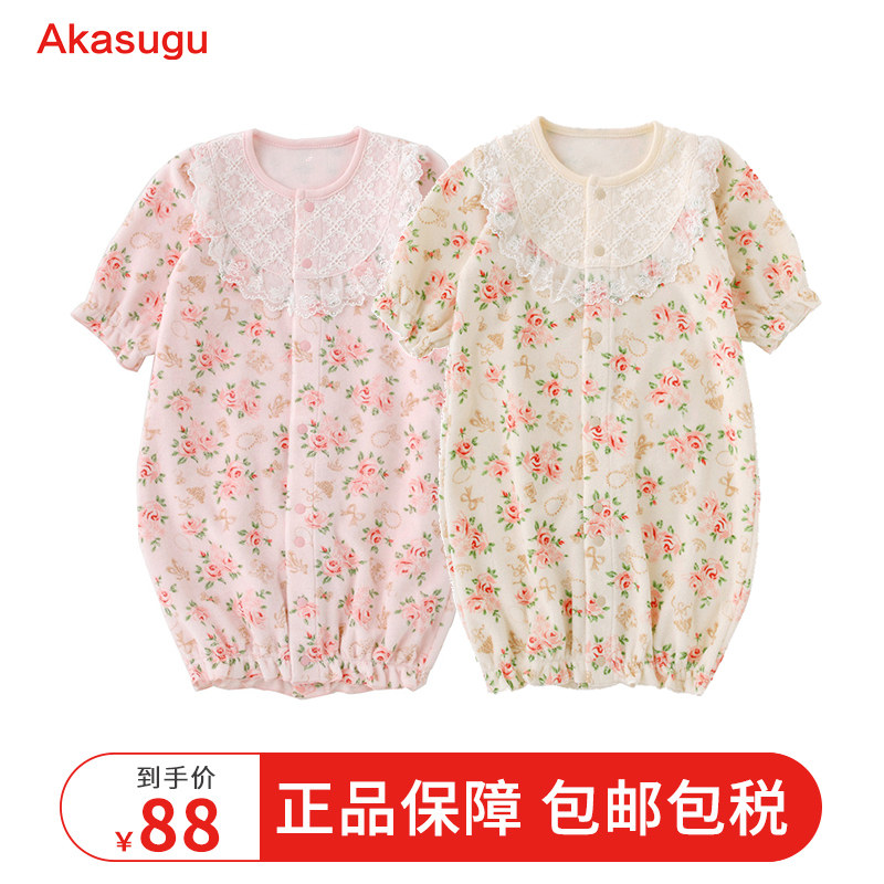 Japanese baby dress out dress baby short sleeves crawl summer dress pajamas crushed lace baby clothes bonded