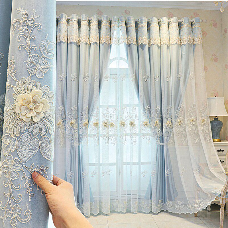 Embossed Embroidered Double-Layer Fabric Integrated New Princess-Style Blackout Sheer Curtain, Blackout Curtains for Bedroom with a High-End Feel