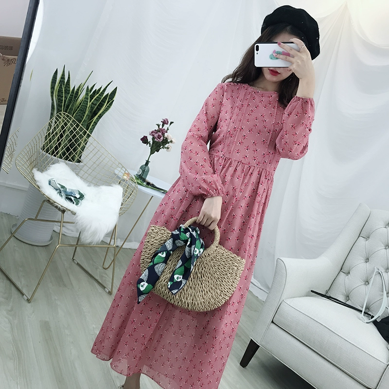 Chị anh câu chuyện 2018 mùa thu mới vòng cổ in eo tie slim dress 1483