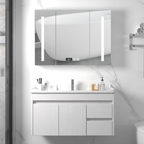 Custom solid wood bathroom cabinet Light luxury smart mirror washstand hand washbasin cabinet combination modern simple bathroom cabinet