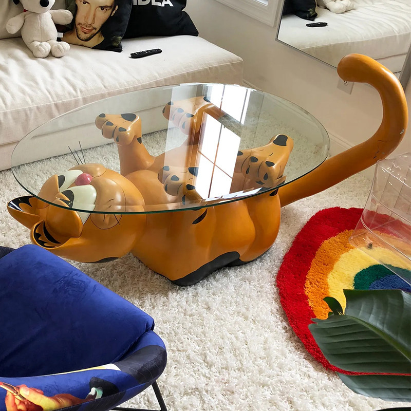 Nordic Creative Glass Fiber Animal Styling Gaffi Cat Tea Table Cartoon Painted Minima Coffee Cat Glass Edge A Few