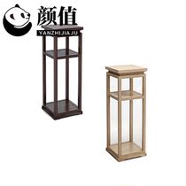 New Chinese solid wood flower shelf Chinese style living room white wax wood decoration rack modern balcony floor type placing shelf