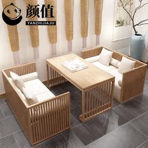 New Chinese Solid Wood Sofa White Waxy Wood Minimalist Negotiation Cassette Combined Folk Hotel Tea Building Mortise and Mortise Furniture Custom
