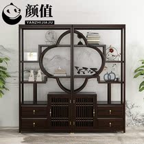 New Chinese white wax wood bou ancient frame zen solid wood partition screen shelving tea room Multi-treasure cabinet Ukim wood shelving