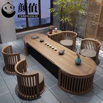 New Chinese solid wood log tea table minimalist Zen Serve tea room modern tea table drinking tea Kung fu tea art table and chairs combination