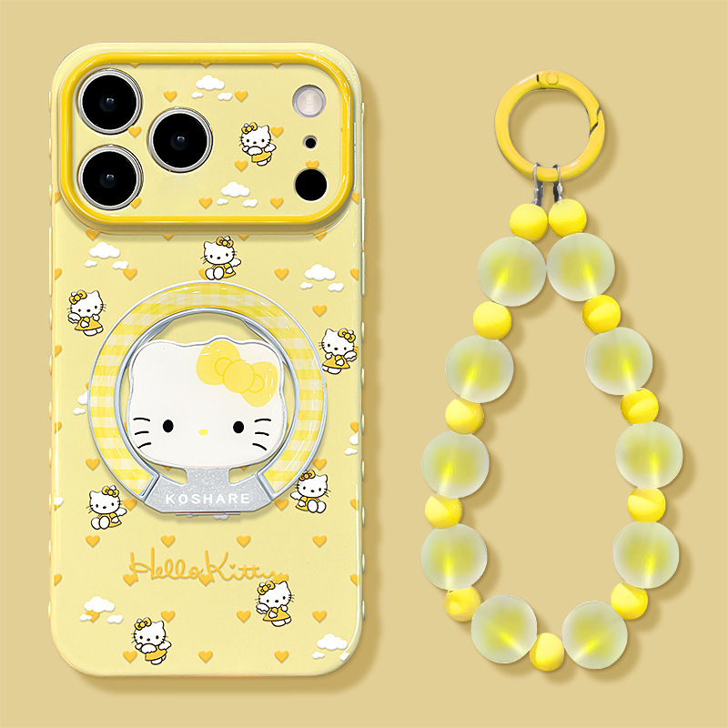 Suitable for 17Promax Apple Mobile Phone Case 15 Cute Cartoon Angel Cat Stand 14 with Bracelet Suitable for 17Promax Apple Mobile Phone Case 15 Cute Cartoon Angel Cat Stand 14 with Bracelet