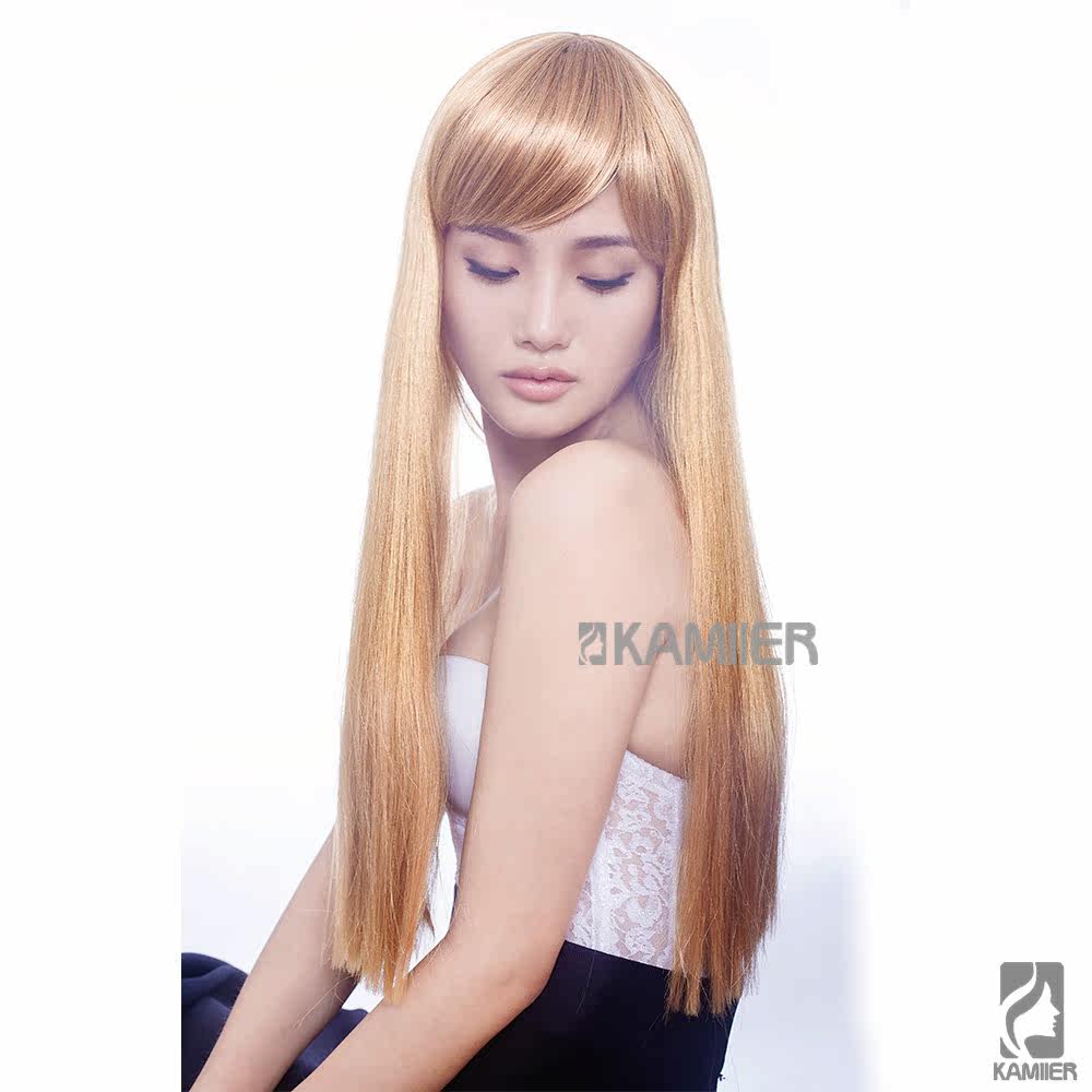 金色假发欧美韩版蓬松女假发cos假发表演舞台用假发齐刘海长直发