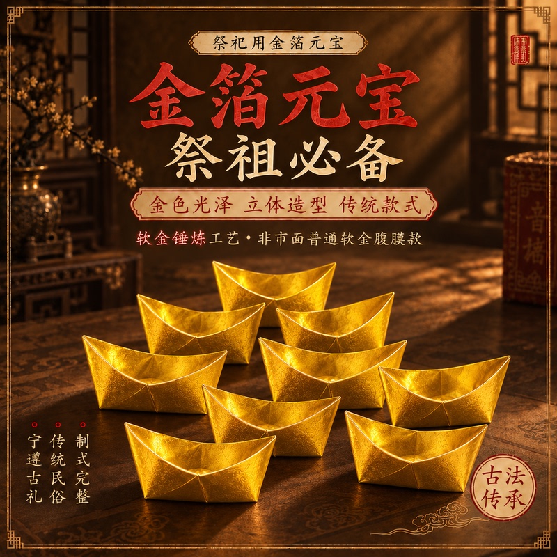 Finished Tin Foil Gold Ingot Origami Paper, Thickened and Purely Handmade, Shaoxing Tin Foil Paper That Turns Golden Gray When Burned, Semi-Finished Products Wholesale