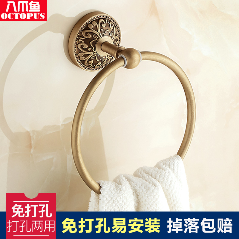 European towel ring Full copper round towel rack Antique towel hanging ring Sanitary bathroom towel rack free hole