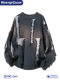 Wassup Shark contrasting hole sweater men's round neck lazy loose sweater casual sweater oversize