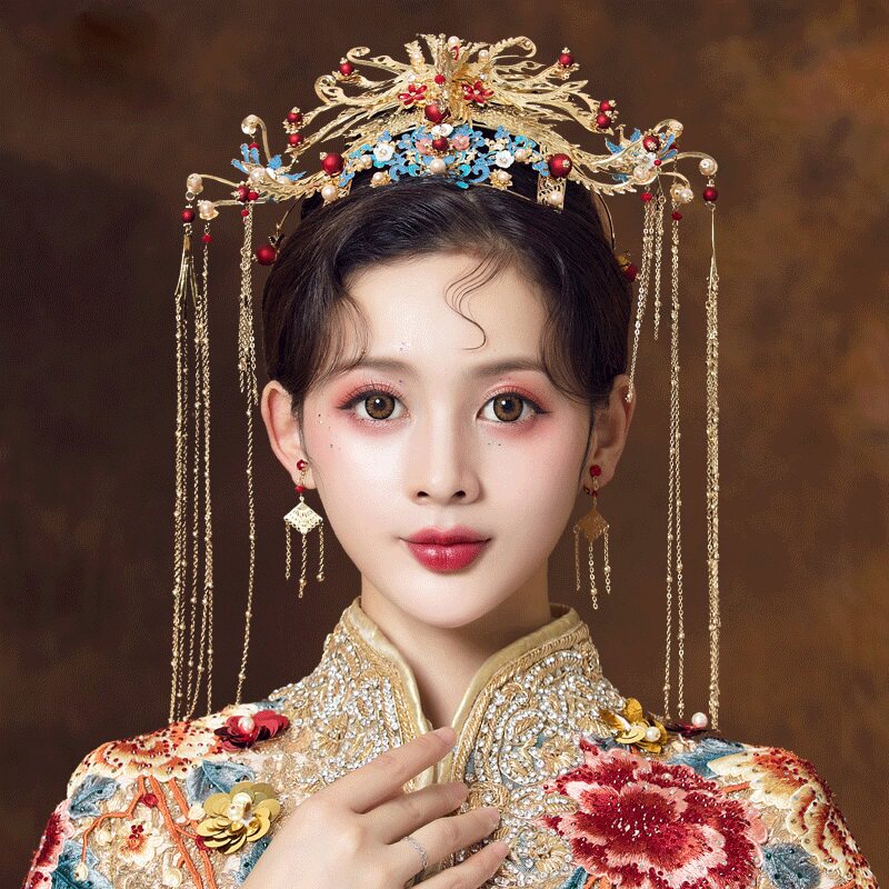 2020 new Chinese style bridal headdress Xiuhe hair accessories ancient costume Feng Guanxia accessories ancient Hanfu accessories Wedding accessories