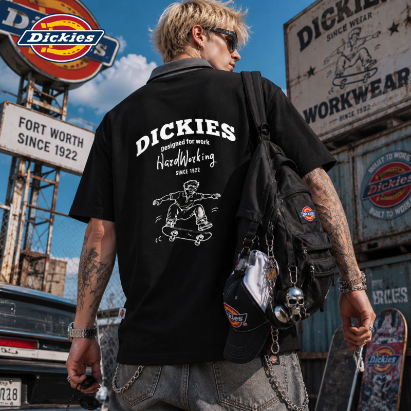 Dickies Official Authentic American Trendy Brand Printed Polo Shirt Short-Sleeved Men's Summer New Lapel T-Shirt Top