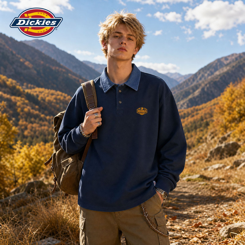Dickies American Style Color-Blocked Lapel Autumn Long-Sleeve Printed Polo Shirt for Men, Casual Loose Long-Sleeve Trendy Brand Top Dickies American Style Color-Blocked Lapel Autumn Long-Sleeve Printed Polo Shirt for Men, Casual Loose Long-Sleeve Trendy Brand Top