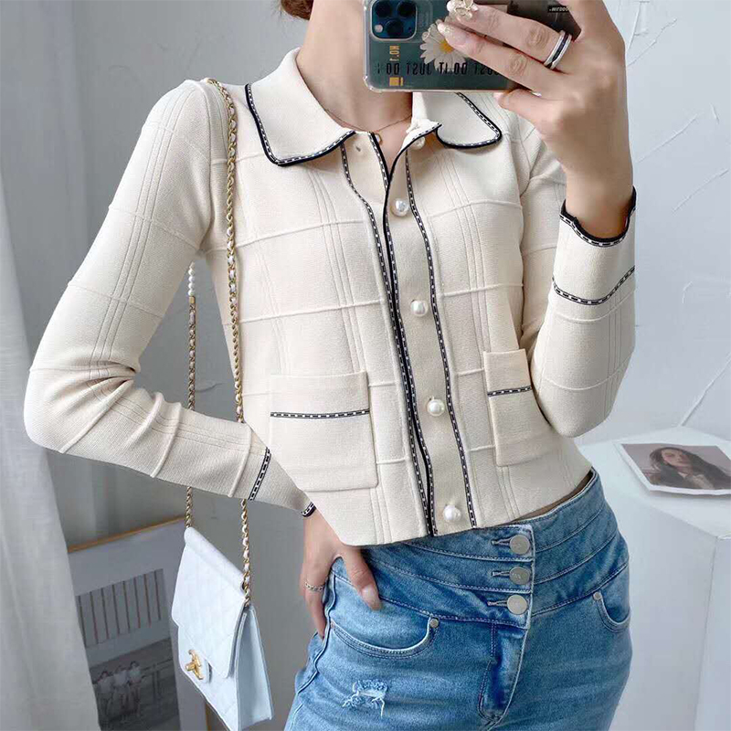 sandro bassa early spring autumn new small balsamic pearl buckle knit cardiovert short style fashion 100 lap jacket woman