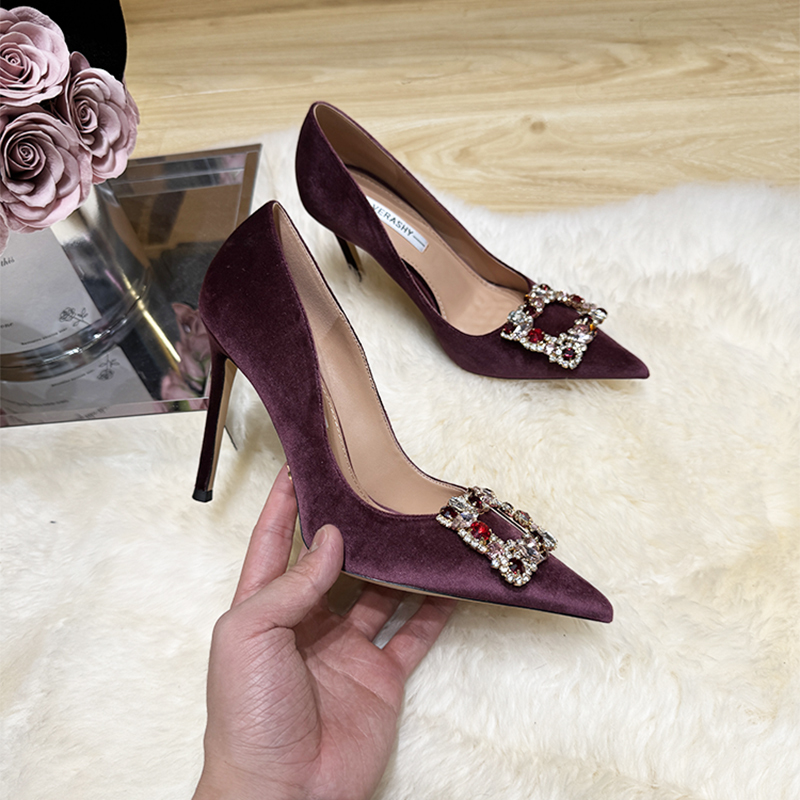 Purple High-Heeled Shoes for Women 2026 New Style Stiletto Heel 10cm Feminine Elegant High-End Comfortable Rhinestone Pointed Toe Pumps