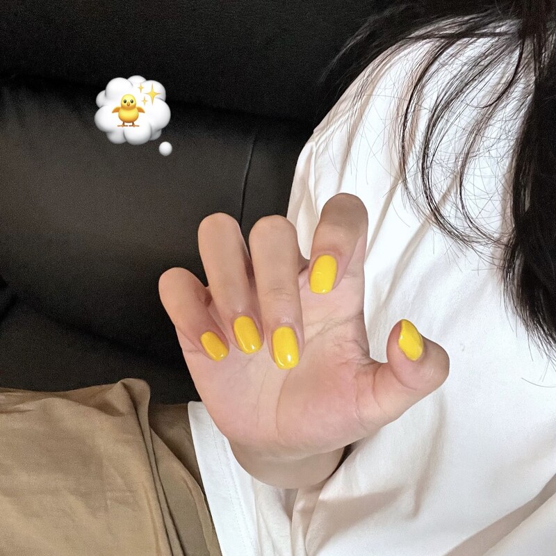 New Style Chick Yellow Solid Color Short Handmade Wearable Nails New Style Short Straight Square Round Fake Nails Nail Art Stickers Finished Product