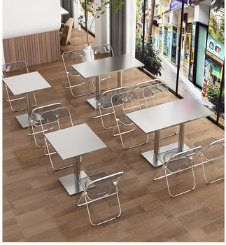 Stainless steel folding table fast food snack shop canteen factory milk tea shop industrial style rectangular dining table and chair combination