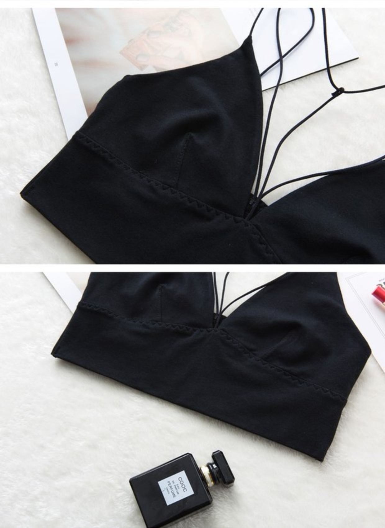 Mùa hè treo cổ quấn ngực ống nữ hàng đầu châu Âu và Mỹ thời trang cotton đen vai mỏng dây đeo đẹp lưng không dây thép áo lót nữ quần áo lót