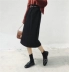 Chic chia váy nữ 2018 mùa thu và mùa đông mới của Hàn Quốc phiên bản của màu rắn hoang dã cao eo là bước mỏng váy với vành đai Váy