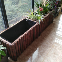  Carbonized anti-corrosion wood flower box Solid wood flower pot flower trough Balcony vegetable bonsai rectangular extra large outdoor planting box