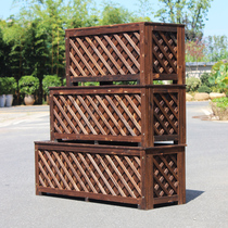 Anticorrosive wood flower box Outdoor solid wood courtyard planting box Garden road rectangular extra large wooden flower pot wooden flower tank