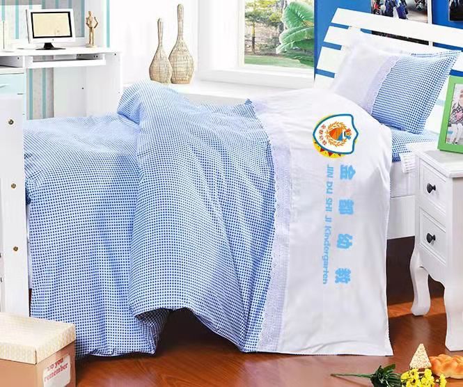 Kindergarten bed bedding three sets of six sets with core baby Entrance To Garden Splicing Embroidered for LOGO pure cotton