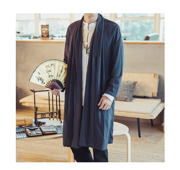 Trung quốc phong cách dài thiền của nam giới retro áo bông cardigan coat kích thước lớn áo choàng người đàn ông lỏng lẻo của áo gió mùa thu