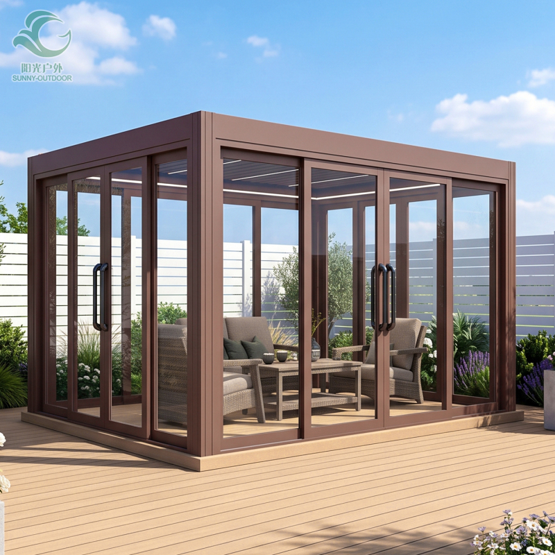 Sunlight Outdoor Louvered Sunshade Glass Sunroom Led Light Electric Shed Outdoor Courtyard Garden Terrace Tea Room