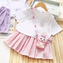 Girls Dress Summer 2023 New College Wind Children Summer Dress Two Package Package