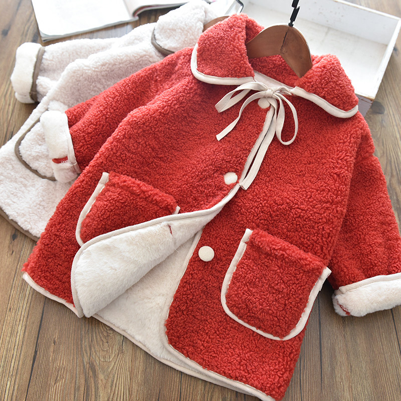 Girls plus long lamb coat for girls thickened rabbit hair heating cotton coat 22 winter