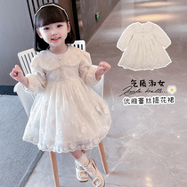 Girl Lace Dress 2022 New Yang Spring Baby Princess Dress Spring and Autumn White Dress Childrens Dress