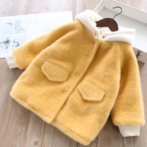 Thicken girls mink plug jacket coat children baby plus jacket in the long autumn and winter new style